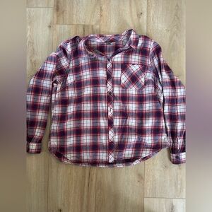 Eddie Bauer women’s Plaid button up flannel- Red and White